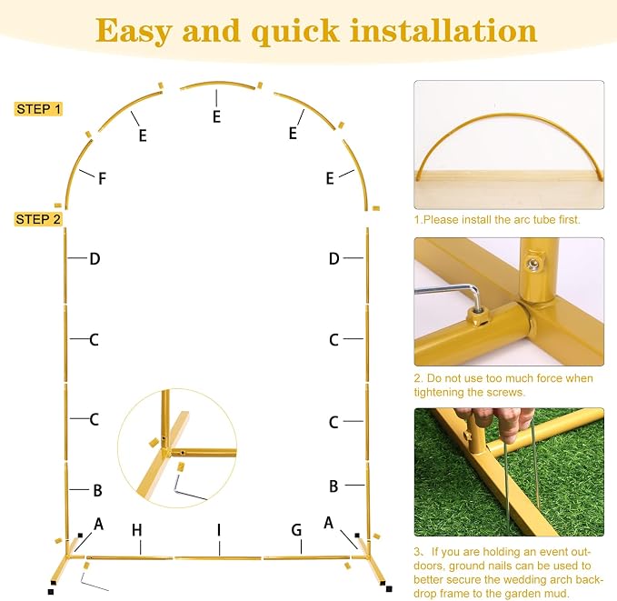 RUBFAC Wedding Arch Backdrop Stand, Metal Balloon Arch Stand | Gold Arch Stand - Image 4