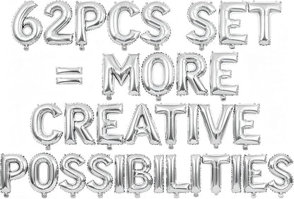 62 Pcs Silver Letter Balloons, Custom 2 Set A-Z Set by GOGAKIE