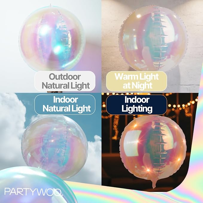 PartyWoo Iridescent Large Round Giant 4D Jumbo Foil Balloons 6pcs 22 Inch | 22 - Image 4