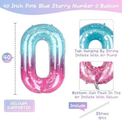 40 Inch Blue Pink Number 20 Balloon, Ombre Foil 20th Birthday Party Decor | - Image 4