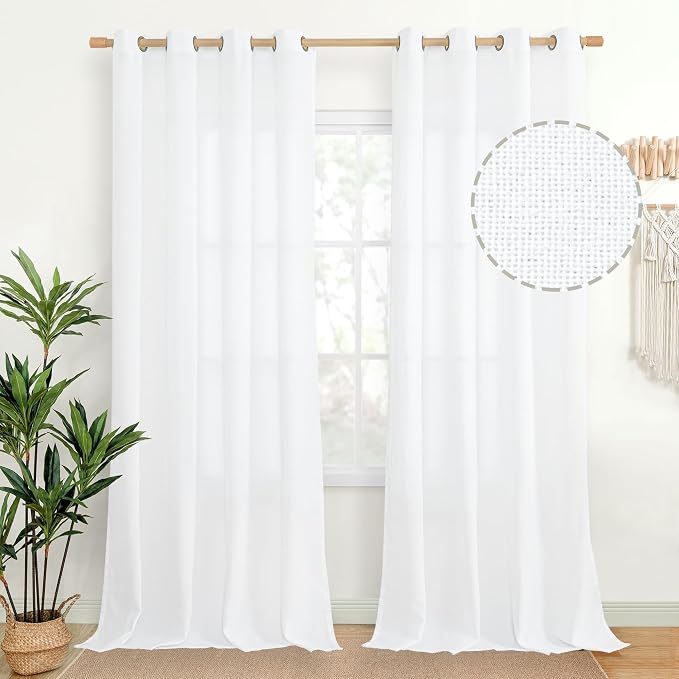 YoungsTex Extra Long White Linen Curtains 95 inches Length by YoungsTex