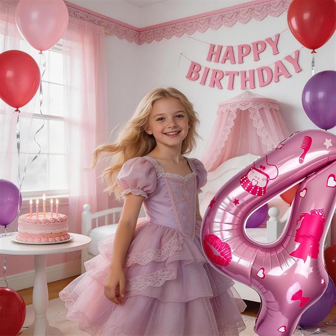 Pink Number 4 Balloon 40 Inch, DIY Fashion Girl Stickers Custom Balloon | Hot - Image 3