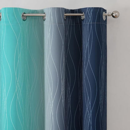 Navy Blue and Teal Ombre Blackout Curtains 45 Inch Length 2 Panels, Full Room - Image 4