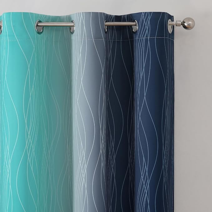 Navy Blue and Teal Ombre Blackout Curtains - Image 4