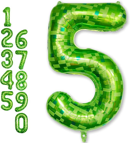 Foil 5 Balloons Number, 40 Inch Dark Kelly Green Pixel Number 5 Balloon by Froova