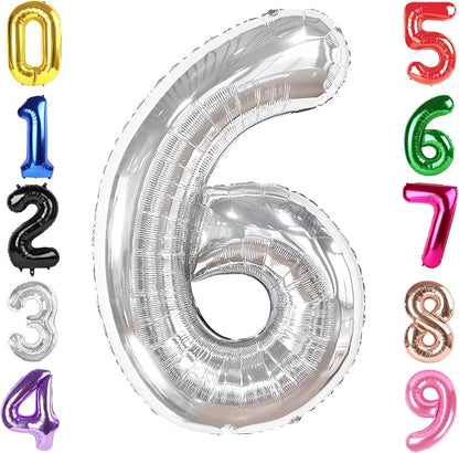 40 Inch Silver Number 6 Balloon Birthday Party Decorations by Hadoife