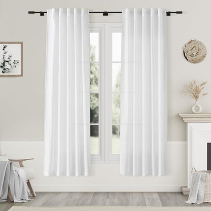 White Semi Sheer Linen Curtains 72 inch Length by Nanspring