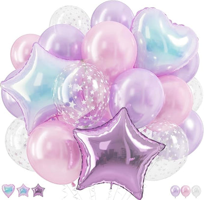 Pink and Purple Balloons, Pastel Pale Pink Light Purple Lilac Transparent Star by Froova