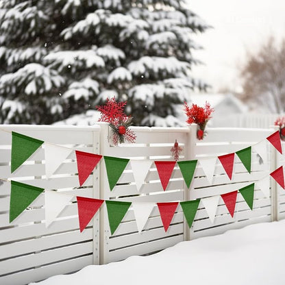 G2PLUS Pre-Strung Christmas Burlap Banners, 39Ft Red Green White Fabric - Image 6