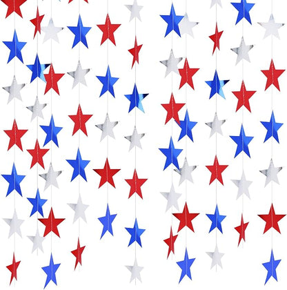 BEISHIDA Red Blue Silver Star Garland Decor Twinkle Star 250th Anniversary by Beishida