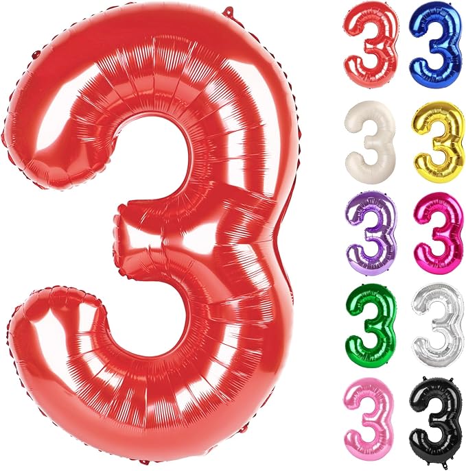 Red Number 3 Balloon 40 Inch by IWERP