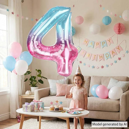 40 Inch Pink Blue Number 4 Balloon, Large Gradient Pink Blue Mylar Foil Number - Image 5