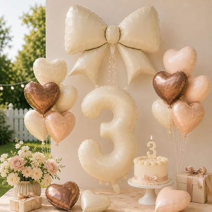 3rd Birthday Decorations for Girl Boy, Cream Number 3 Balloon - Image 5