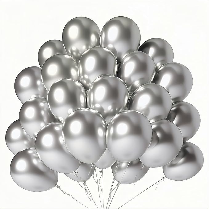 Silver Balloons 100 Pack 12 Inch Shiny Metallic Silver Extra Thick Latex Party by LYNSP