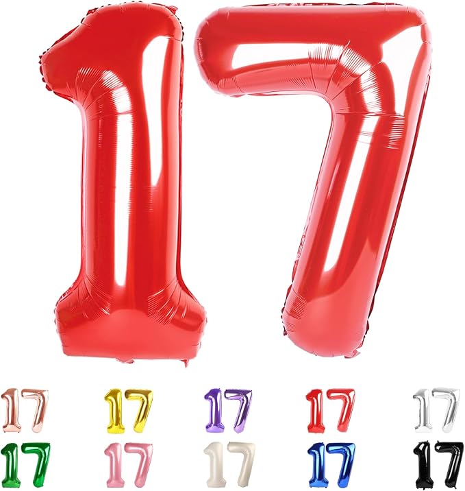 17 Balloon Numbers 40 Inch for 17th Year Old Birthday Decorations, Inflation by Mluchee
