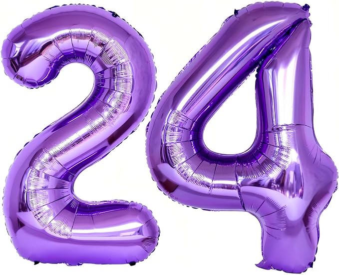Purple 24 Number Balloons, 40 Inch Giant Number 24 Balloons Foil Mylar Helium by Lovoir