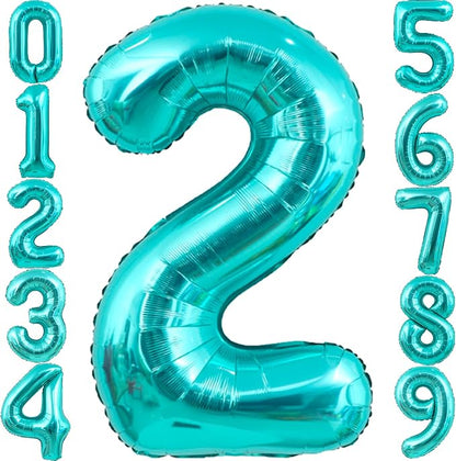 40 Inch Big Teal Blue Number 2 Foil 0-9 Mylar Helium Balloons | Large Digital by SULALABOO