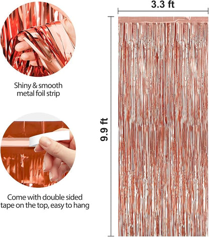 3 Pack 3.3 x 9.9 ft Rose Gold Fringe Backdrop Streamers Party Decorations | - Image 2
