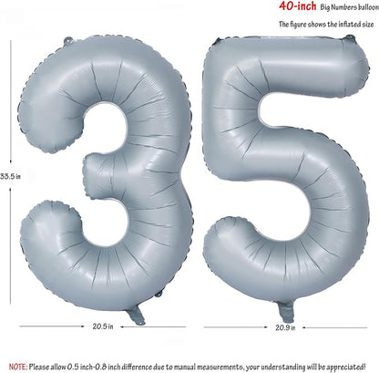 40 In Matte gray Number Balloon Helium Foil Mylar Birthday Balloon Digit 35 | - Image 2