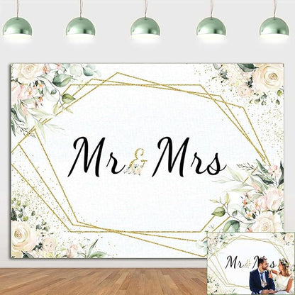 Mr & Mrs White Floral Bridal Shower Backdrop Mr Mrs Wedding Theme Photo by Qian