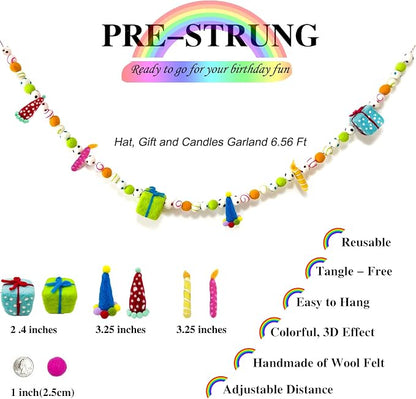 Pre-Strung Birthday Banner Handmade 3D Rainbow Wool Felt Balls Garland | - Image 5