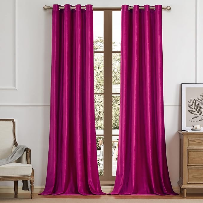 Hot Pink Velvet Blackout Curtains 84 inch - Image 5