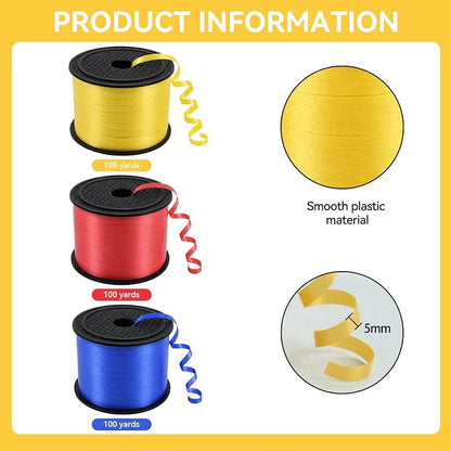 TONIFUL Yellow Red Blue Curling Ribbon Balloon String Gift Wrapping Decor | 300 - Image 2
