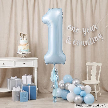 40 Inch Light Blue Foil Number 1 Balloon - Image 4