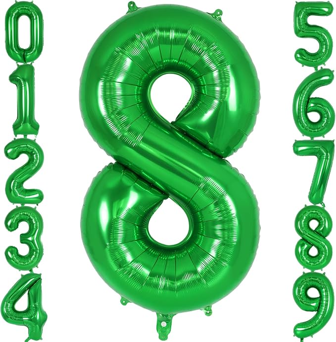 Dark Green Number 8 Balloon 40 Inch, Big Large Foil Helium Number Balloons by AIQINHU