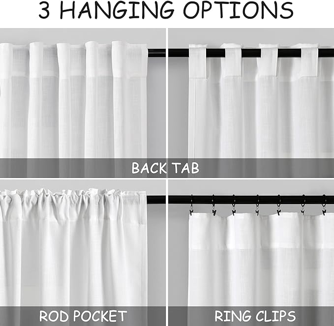 Linen White Curtains for Living Room Extra Long Back Tab Light Filtering Semi - Image 4