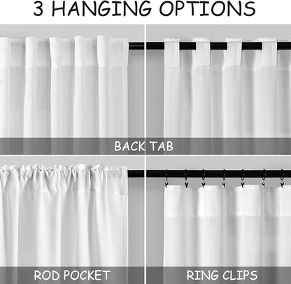 White Extra Long Linen Curtains 2 Panels Set 141 Inches Long - Image 4