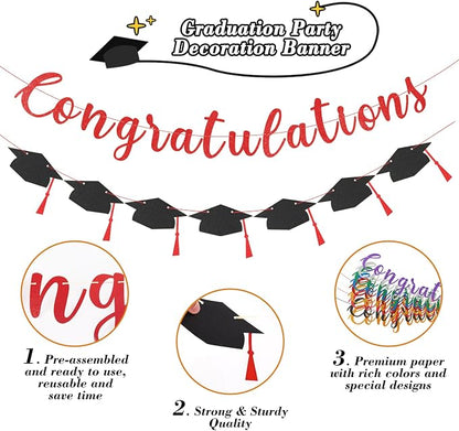 Class of 2026 Graduation Decorations Pre-Strung Glitter Congratulations Banner - Image 2
