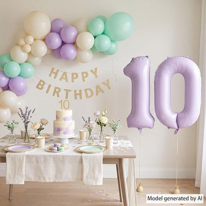 Cream Purple Number 10 Balloon 40 Inch, Foil Digit - Image 6