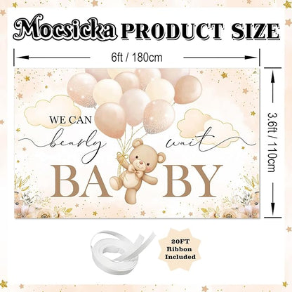 Mocsicka We Can Bearly Wait Backdrop Banner Brown Bear Baby Shower Banner Bear - Image 4