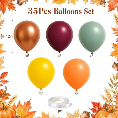 Fall Balloons, 12 Inch Burgundy Sage Green Orange Yellow Latex Balloons | - Image 2