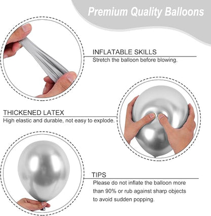 RUBFAC 135pcs Metallic Silver Balloons Different Sizes 18 12 10 5 Inch - Image 3