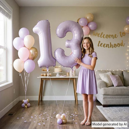 Cream Purple Number 13 Balloon 40 Inch, Foil Digits - Image 6