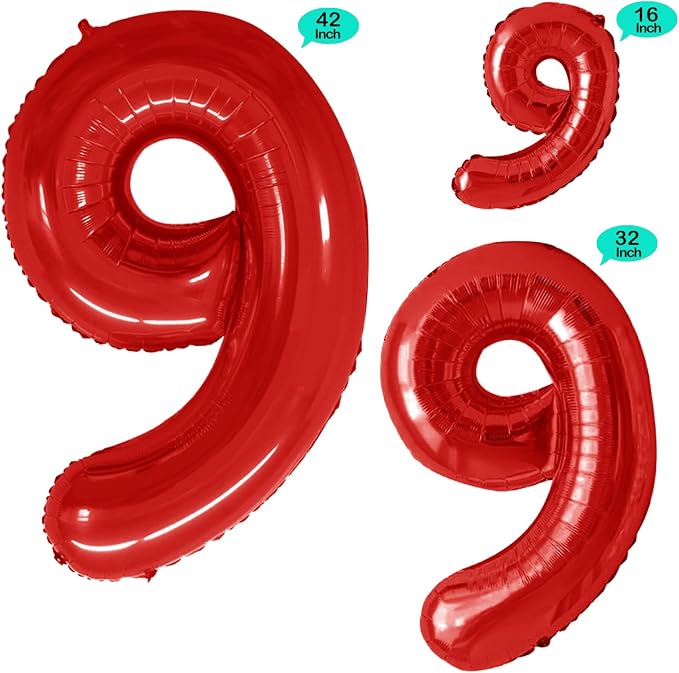 Red Foil Balloons Number 9, Huge Number Balloons - Image 2