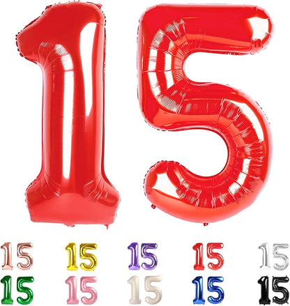 15 Balloon Numbers 40 Inch for 15th Year Old Birthday Decorations, Inflation by Mluchee