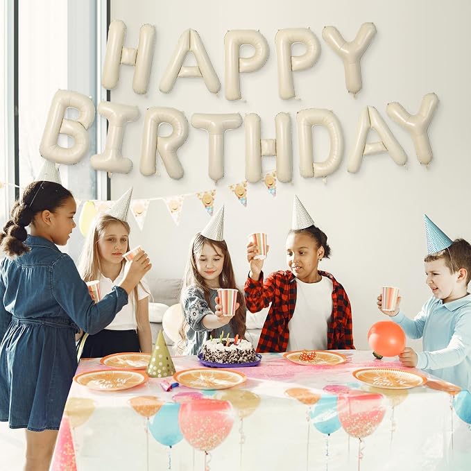 Happy Birthday Balloons Banner Beige, 16 Inch Cream White Foil Letters Birthday - Image 7