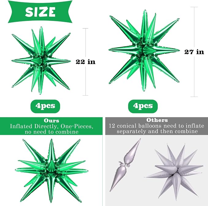 8 Pcs Green Star Balloons, 27/22 inch One-Piece Explosion Foil Balloons - Image 2
