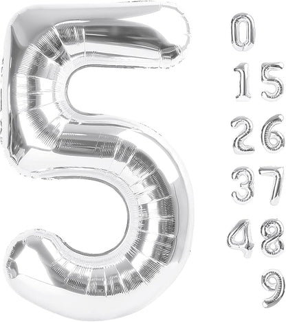 Large Number Balloons 40 Inch Silver 5 Balloon by Mluchee