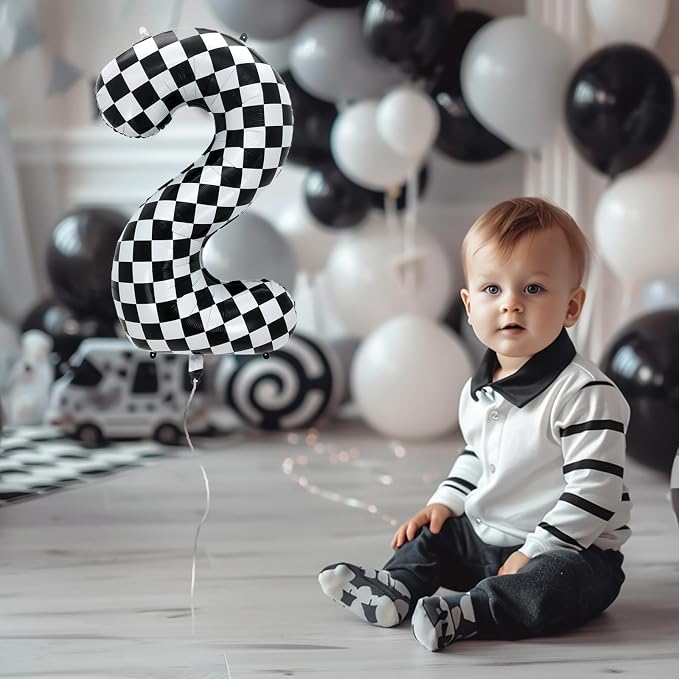 42 Inch Checkered Number Balloon 9, Large Foil Race Car Flag Birthday Party - Image 4