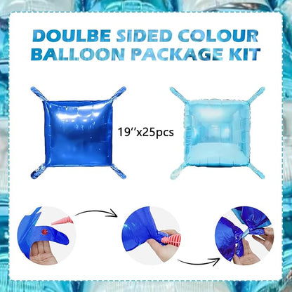 Metallic Navy Blue and Pearl Blue Square Foil Balloons Wall Tunnel Backdrop - Image 2