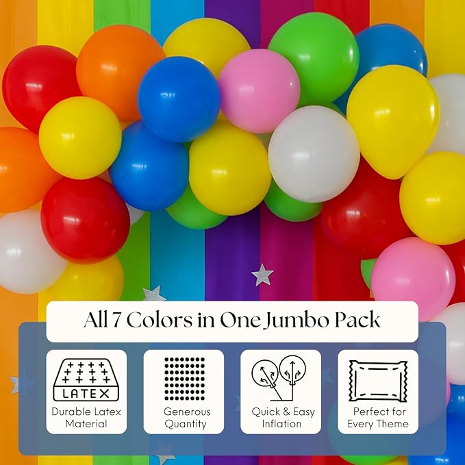 Monty 1000 Pcs Latex Balloons Bulk Rainbow Multicolor - Image 4