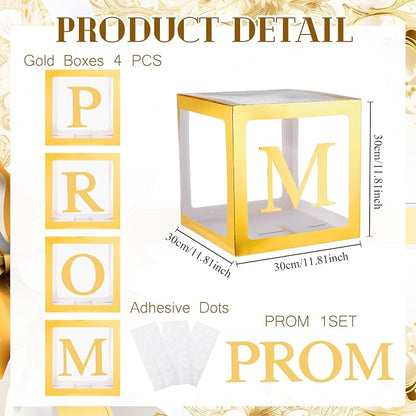 4 Pcs Prom Boxes with Letters 11.8 x 11.8 x 11.8 Inch Clear Balloon Boxes - Image 2