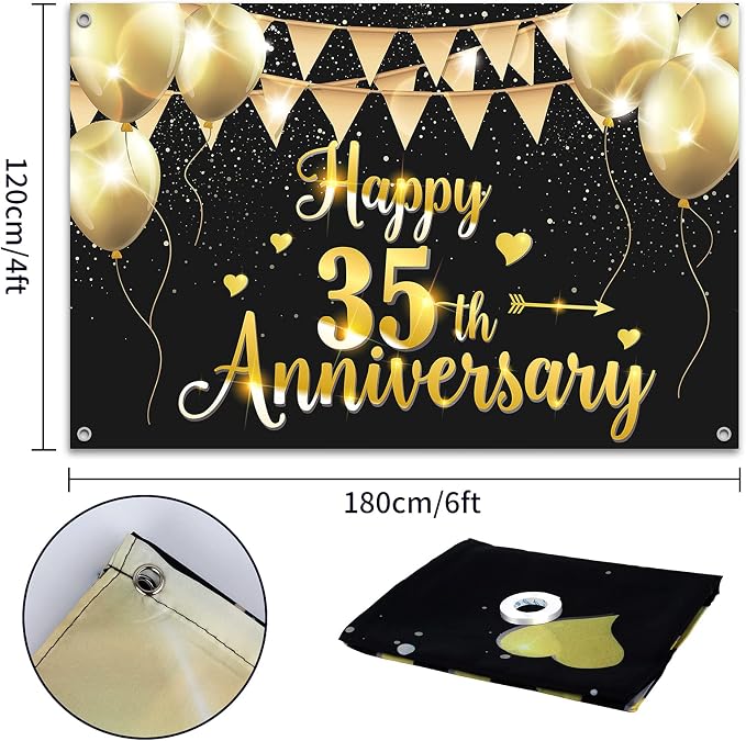 HAMIGAR 6x4ft Happy 35th Anniversary Banner Backdrop - Image 2