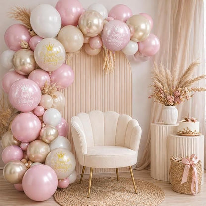 Dusty Pink Beige Gold Birthday Balloons - Image 9