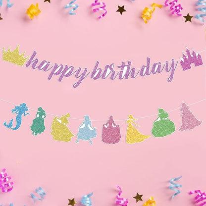 Princess Birthday Banner Glitter Happy Birthday Banner Princess Banner Garland - Image 9