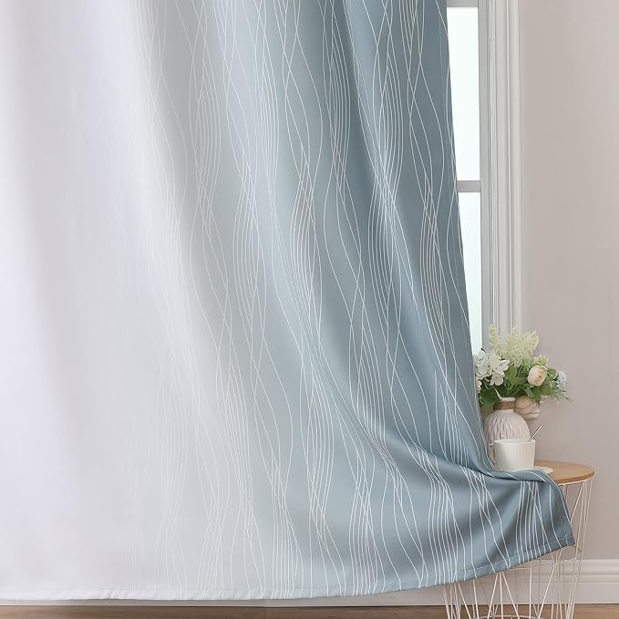 Stone Blue and Greyish White Ombre Blackout Curtains 45 Inch Length 2 Panels - Image 6